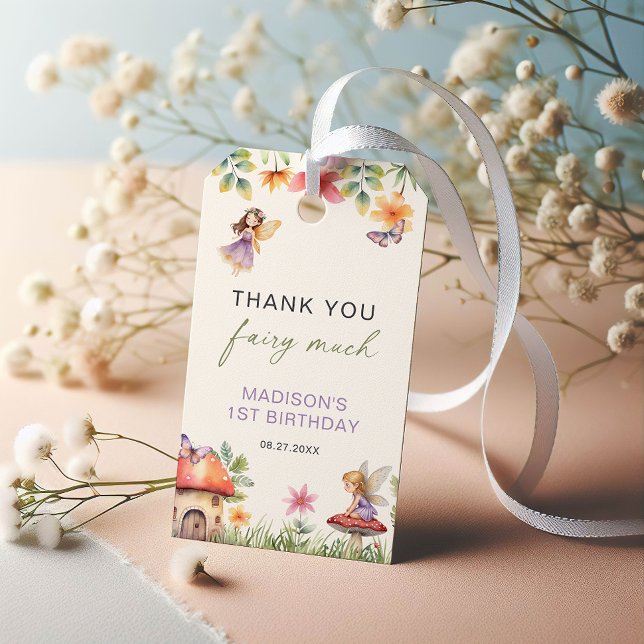 Étiquettes-cadeau Fée premier anniversaire Enchanted Forest Merci (Créateur téléchargé)