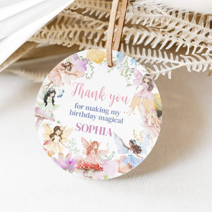 Étiquettes Cadeau Fée Whimsical Premier anniversaire de fête ronde