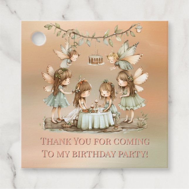 Étiquettes Cadeau Fées vintages Filles Anniversaire Merci (Devant)