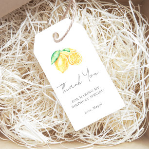 Étiquettes-cadeau Félicitations d'anniversaire au citron à l'aquarel