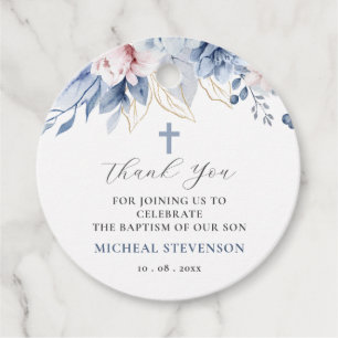 Étiquettes Cadeau Félicitations de baptême chic aquarelle bébé bleu 