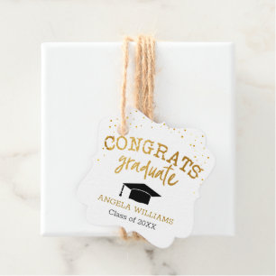 Étiquettes Cadeau Félicitations Diplômé Gold Confetti Diplôme