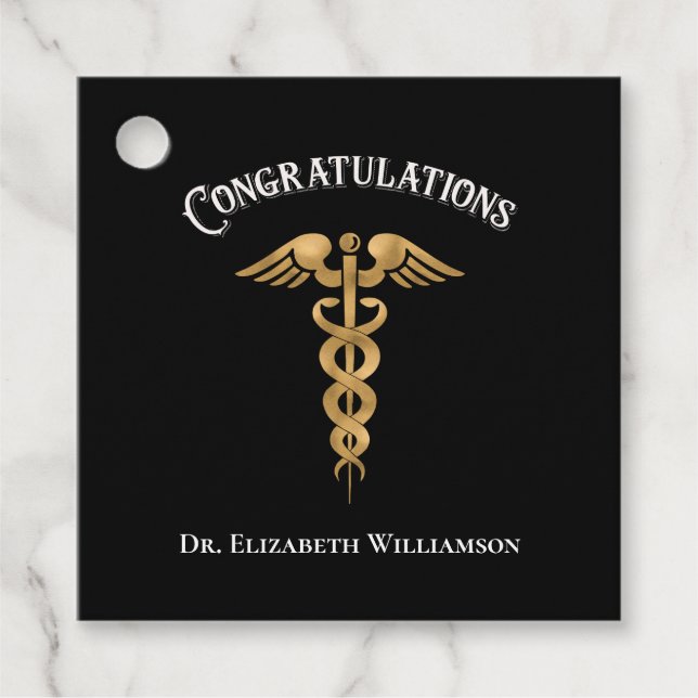 Étiquettes Cadeau Félicitations Docteur Médecin Caduceus (Devant)