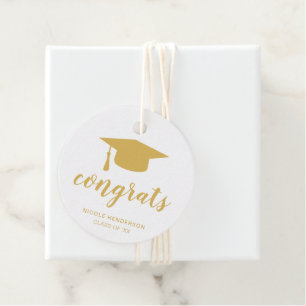 Étiquettes Cadeau Félicitations Élégant Gold et White Graduation Cap
