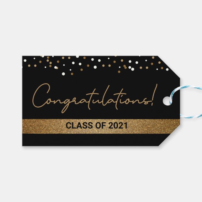 Étiquettes-cadeau Félicitations Gold Black Graduate Class de 2021 (Devant (Horizontal))
