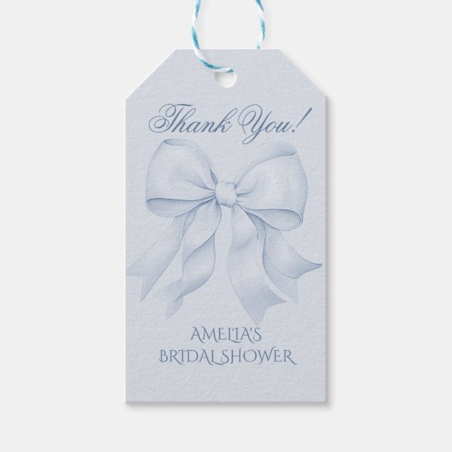 Étiquettes-cadeau Félicitations Mariage avec Ruban Bleu Poussiéreux (Devant)