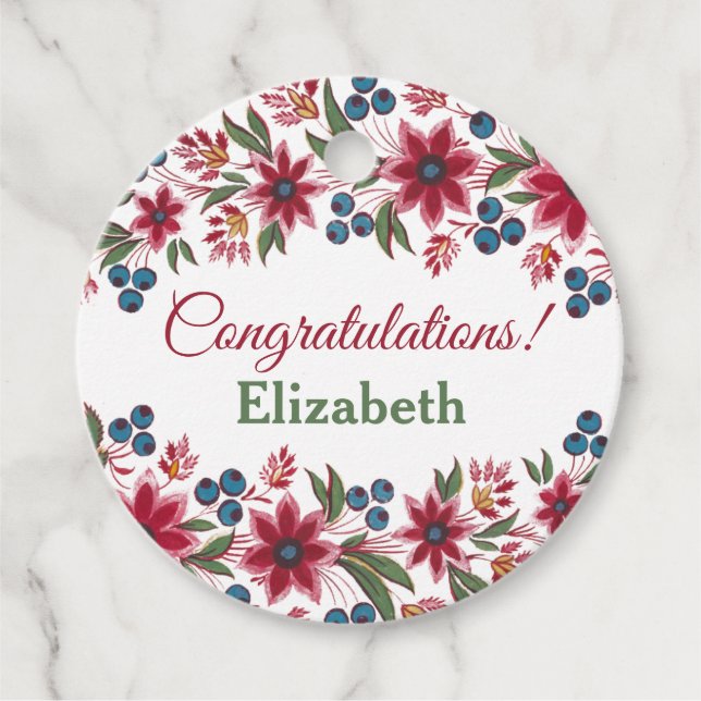 Étiquettes Cadeau Félicitations Retro Floral (Devant)