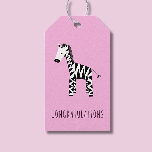 Étiquettes-cadeau Félicitations, zèbre rose mignon pour enfants (Pink Zebra congratulations gift tag)