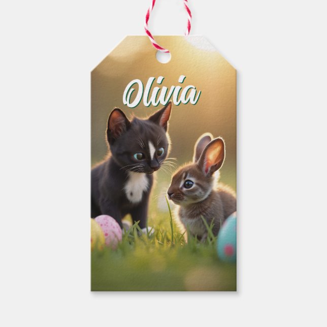 Étiquettes-cadeau Felini & Fluffy : Un conte de Pâques de deux amis (Devant)