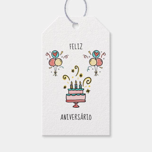 Étiquettes-cadeau Féliz Aniversário | Joyeux anniversaire (Devant)
