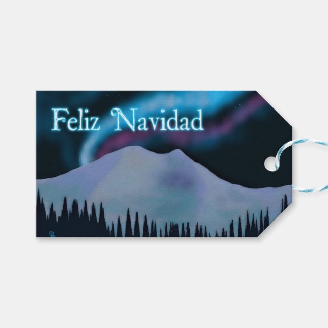 Étiquettes-cadeau Feliz Navidad - Blue Aurora (Devant (Horizontal))