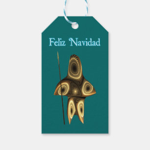 Étiquettes-cadeau Feliz Navidad - Chasseur Inuit Fractal