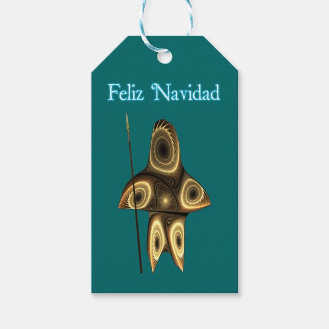 Étiquettes-cadeau Feliz Navidad - Chasseur Inuit Fractal (Devant)