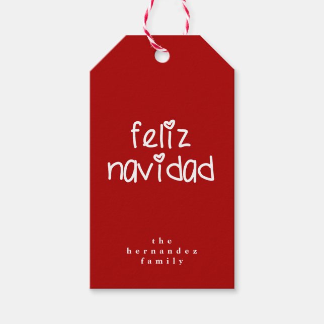 Étiquettes-cadeau Feliz Navidad - Noël rouge personnalisé (Devant)