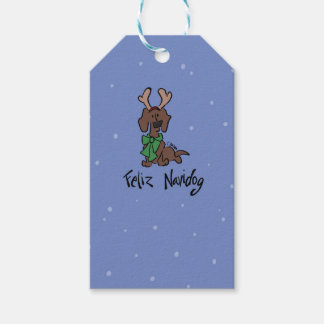 Étiquettes-cadeau Feliz Navidog Dachshund Renne Cute Bleu Vacances