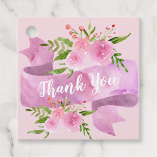 Étiquettes Cadeau Féminin Chic Fleur Rose Merci