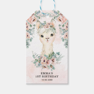 Étiquettes-cadeau Feminine Llama Blush Rose Floral Vert Anniversaire