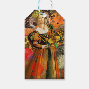 Étiquettes-cadeau Femme Bélier Orange : Collage d'art antique gothiq