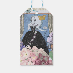 Étiquettes-cadeau Femme élégante bleue Robe florale fantaisie