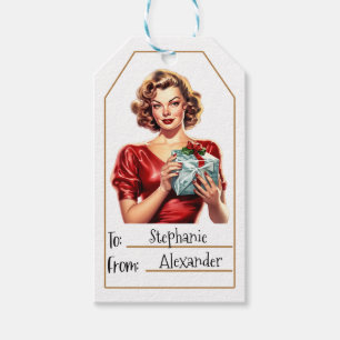 Étiquettes-cadeau Femme élégante vintage  Personnalisé - De et vers 