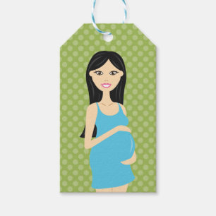 Étiquettes-cadeau Femme Enceinte Mignonne En Robe Bleue