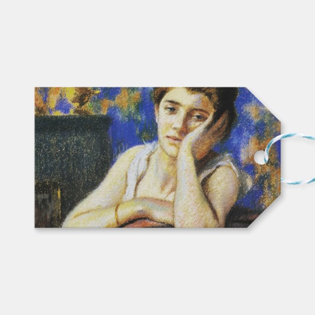 Étiquettes-cadeau Femme penchée sur une chaise (Devant (Horizontal))