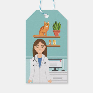 Étiquettes-cadeau Femme vétérinaire fille vétérinaire avec chat oran