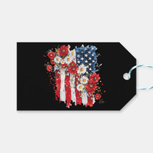 Étiquettes-cadeau Femmes Fleurs sauvages drapeau américain 4 juillet