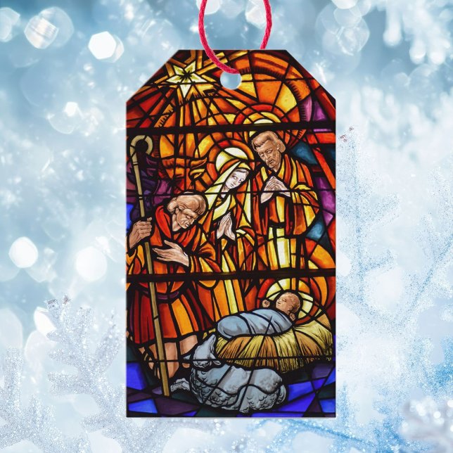 Étiquettes-cadeau Fenêtre en verre tendu Nativité Noël Set 10 (Créateur téléchargé)