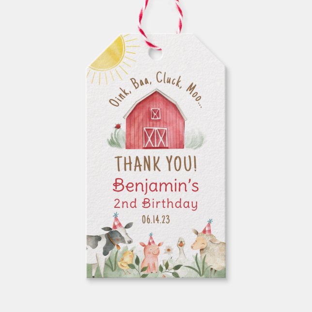 Étiquettes-cadeau Ferme Anniversaire garçon ou fille rouge chèque Fa (Devant)