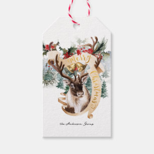Étiquettes-cadeau Ferme de rennes et d'arbres Joyeux Noël