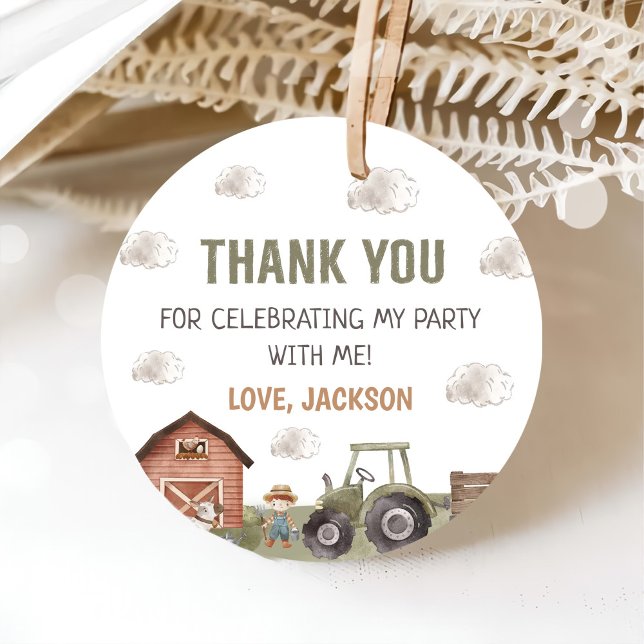 Étiquettes Cadeau Ferme de tracteur aquarelle 1er anniversaire (Créateur téléchargé)