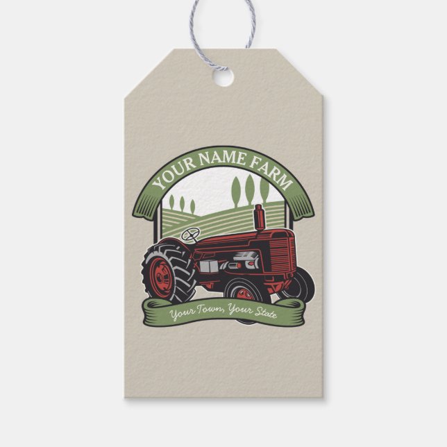 Étiquettes-cadeau Fermier de Vintage Farm Tractor (Devant)