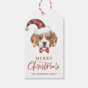 Étiquettes-cadeau Festif Beagle d'aquarelle Père Noël Joyeux Noël