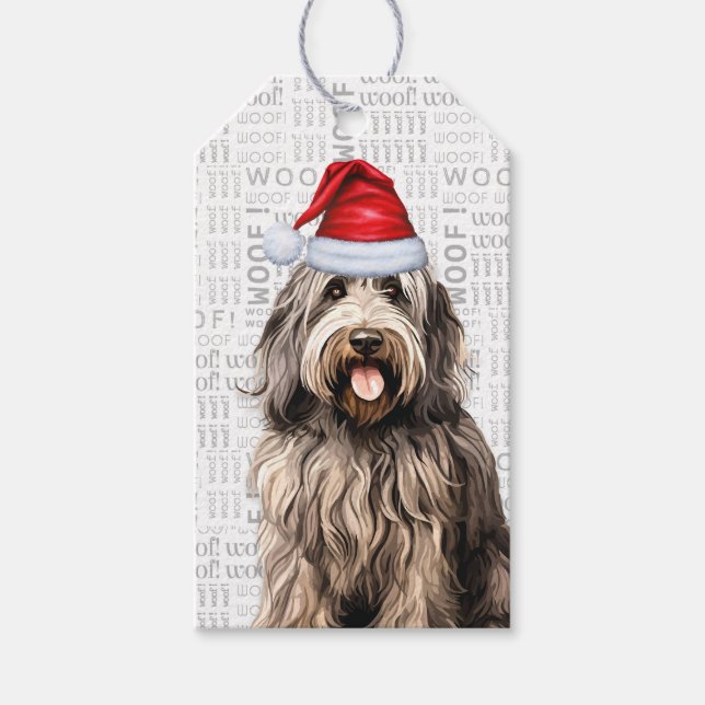 Étiquettes-cadeau Festif Bergamasco Fête de Noël de chien (Devant)