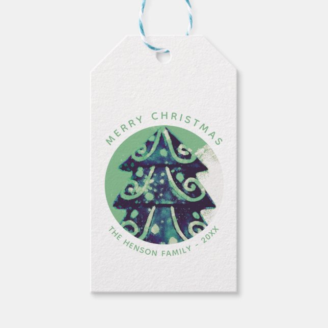 Étiquettes-cadeau Festif Green Noël Arbre Famille Vacances (Devant)