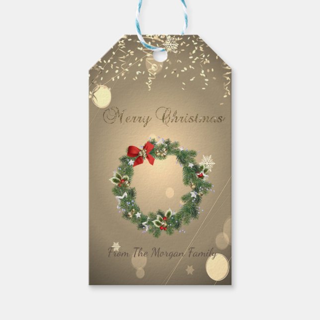 Étiquettes-cadeau Festif Noël Wreath, Confetti (Devant)