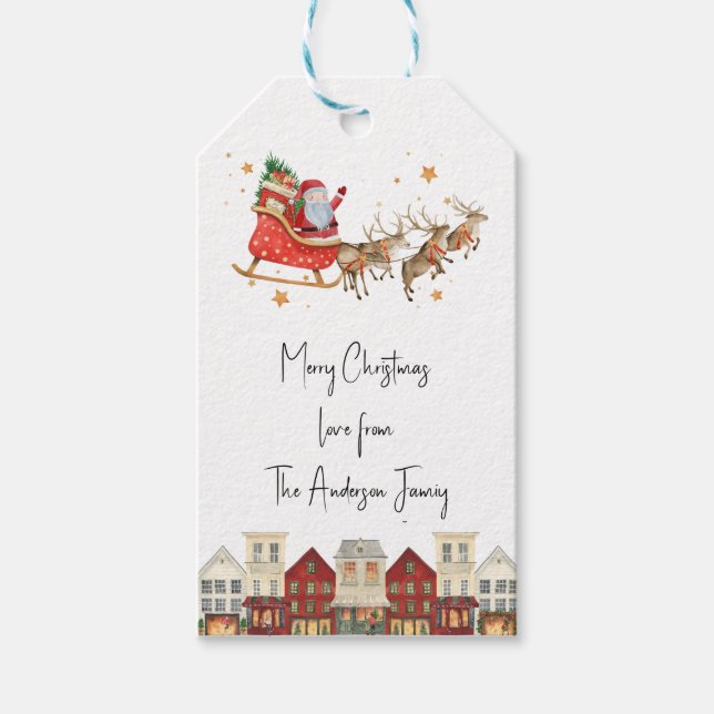 Étiquettes-cadeau Festif plaisir aquarelle famille noël (Devant)