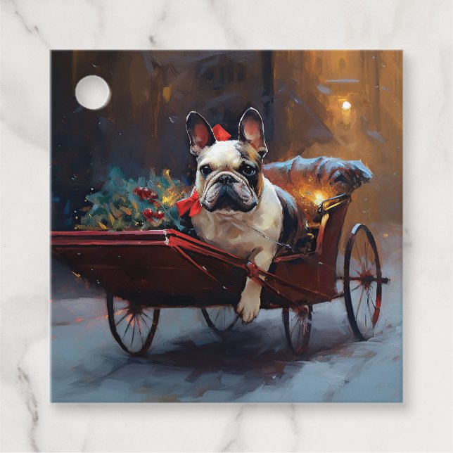 Étiquettes Cadeau Festin de Noël de Bulldog en France (Devant)