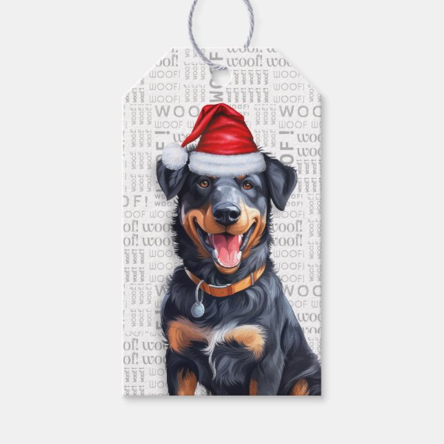 Étiquettes-cadeau Festin de Noël de chien de fête de Beauceron (Devant)