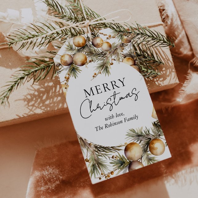 Étiquettes-cadeau Festive Aquarelle Or Folithe Noël (Créateur téléchargé)