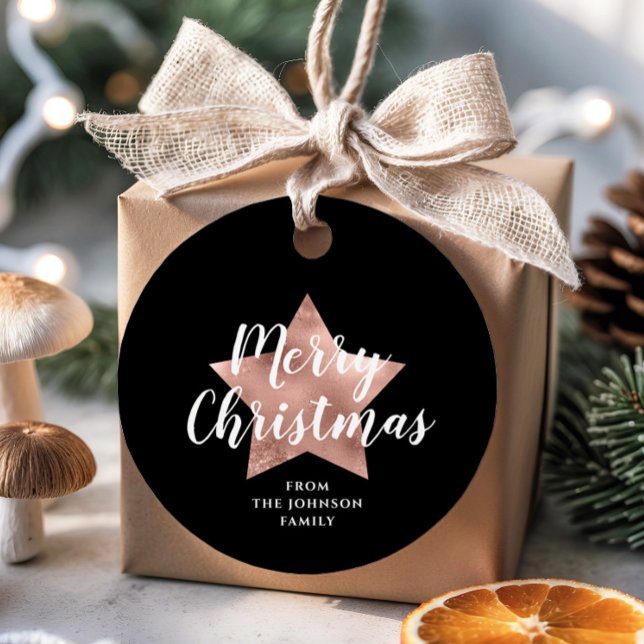 Étiquettes Cadeau Festive Black Star Joyeux Noël (Festive Black Star Merry Christmas Favor Tags)