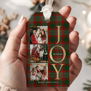 Étiquettes-cadeau Festive Buffalo Plaid 3 Photos collage Noël