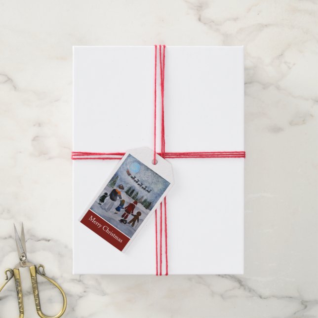 Étiquettes-cadeau Festive Friends Painting by Alfred Fox (Avec de la ficelle)