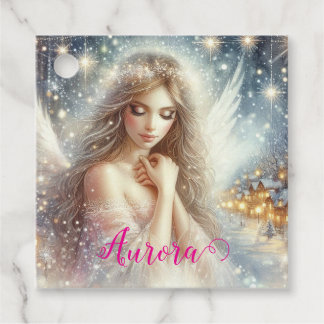 Étiquettes Cadeau Festive Girly Watercolor Ethereal Frost Snow Angel