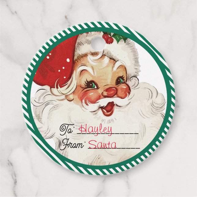 Étiquettes Cadeau Festive Gris Vert De Père Noël Cadeau (Devant)
