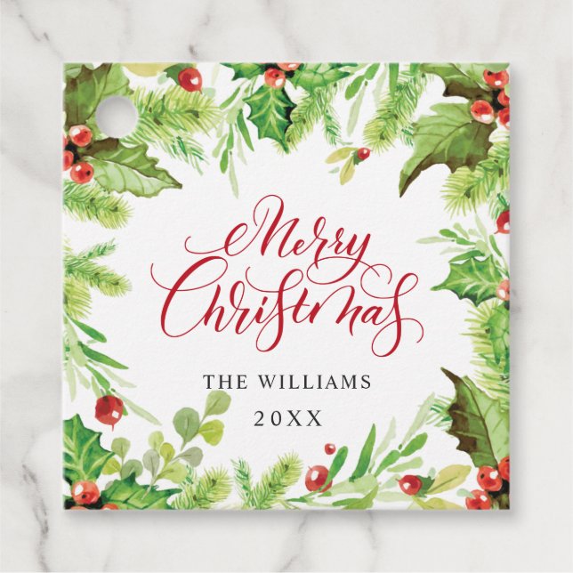 Étiquettes Cadeau Festive Holly Berry Fête de Noël (Devant)