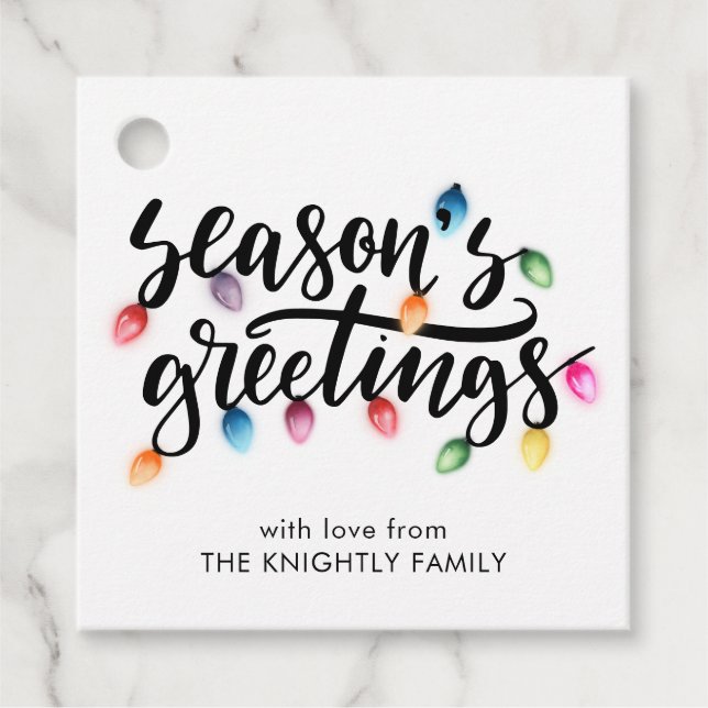 Étiquettes Cadeau Festive Noël Lumières Nom Joyeuses Fêtes (Devant)