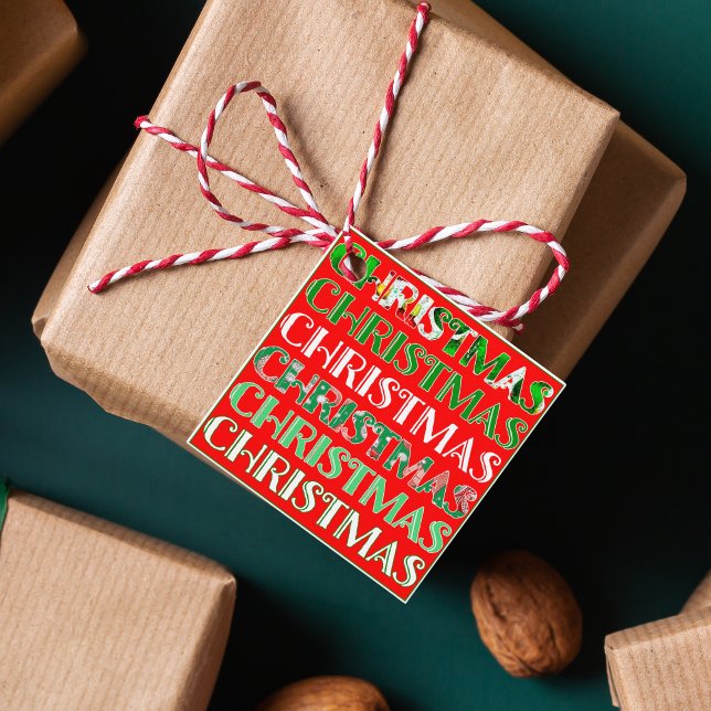 Étiquettes Cadeau Festive Rouge Vert Noël (Créateur téléchargé)