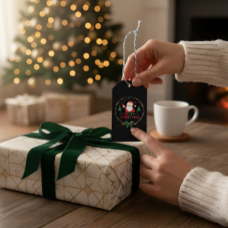 Étiquettes-cadeau Festive Santa Golden Wreath Christmas Gift Tag